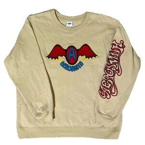 Aerosmith Summer 1975 TOUR Sweatshirt Sz XL TAN Front Back Embroidered Logo NEW